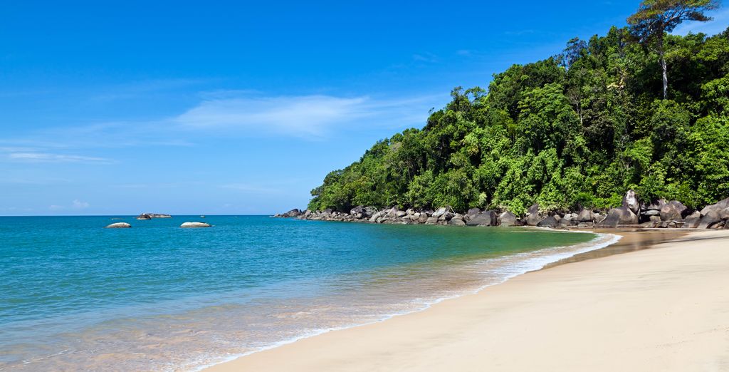 Petite baie thaïlandaise bordée de jungle et de sable clair