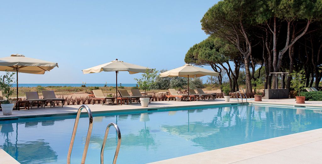 Hôtel Bellevue & Resort 4 étoiles au Lido di Jesolo, piscine bordée de pins face à la mer