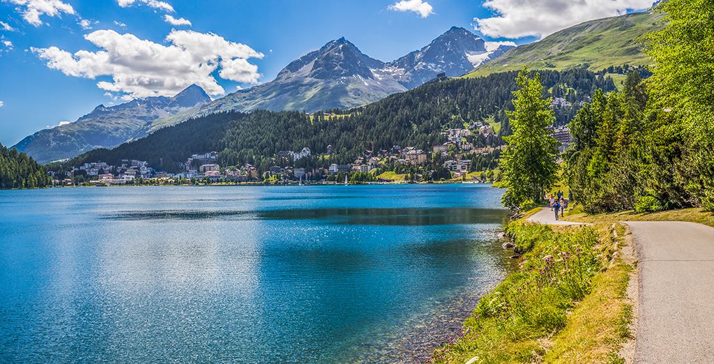 Swiss alpine landscape and scenic train route