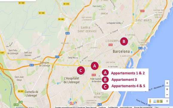 Adresses et situation géographique des 5 appartements